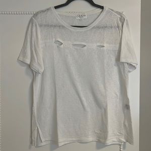 white t shirt with 3 cut outs